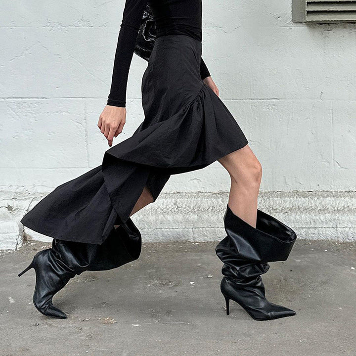 Fall Design High Waist Open Leg Layered Ruffled Cotton Irregular Asymmetric Skirt for Women