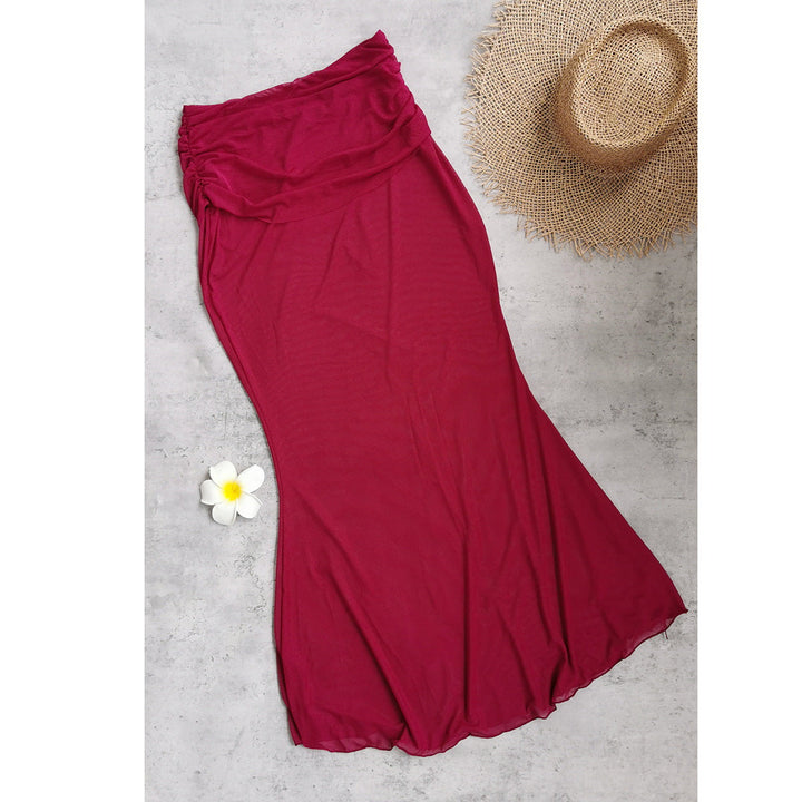 One Piece Swimsuit for Women Solid Color Hollow Out Cutout out Half Length Tulle Skirt Two Piece Set
