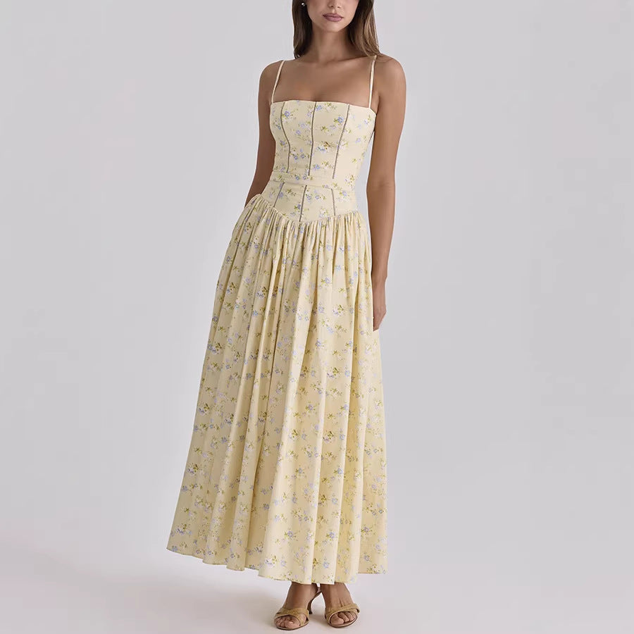 Spring Summer Printed Zipper Strap Dress Casual Holiday Dress