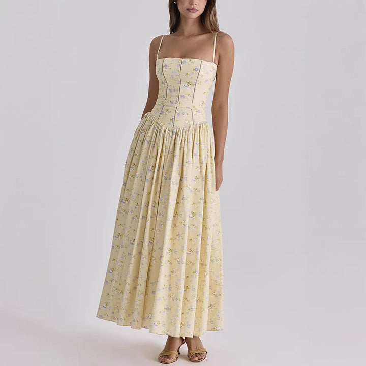 Spring Summer Printed Zipper Strap Dress Casual Holiday Dress