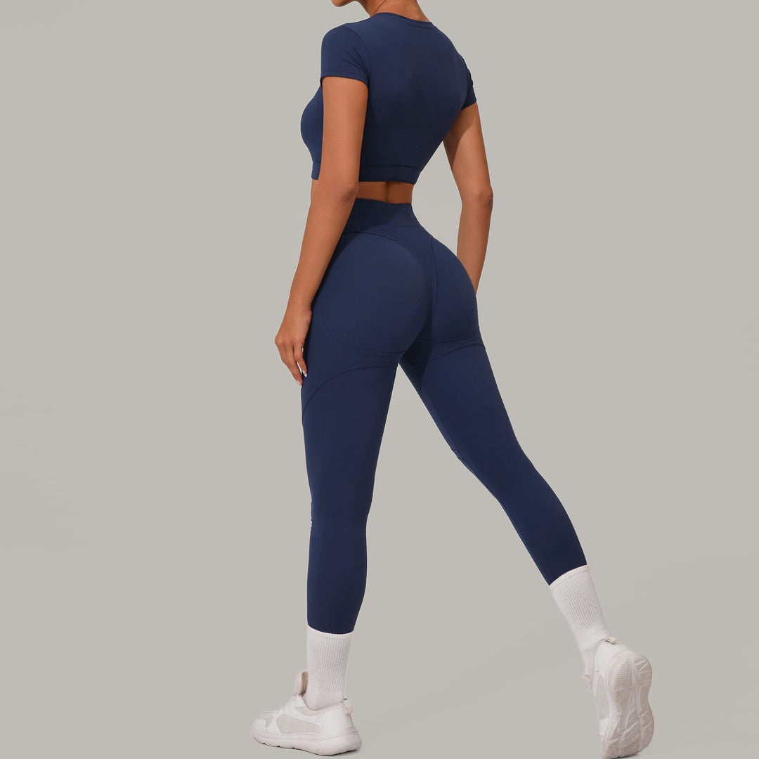 Autumn Sand Brushed Yoga Two Piece Sets Tight High Waist Hip Lifting Yoga Running Exercise Workout Outfit
