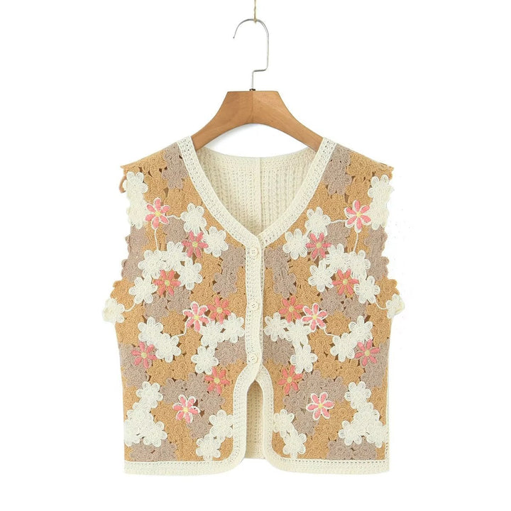 Women Retro Thailand Holiday Floral Vest Cardigan Top Casual All Matching Graceful