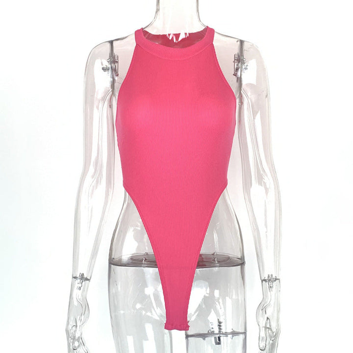 Summer Women Clothing Slim Vest Top Sexy Halter Sleeveless High Slit Bodysuit