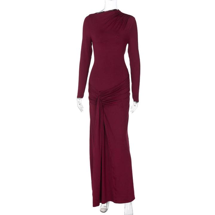 Women Clothing Summer Waist Controlled Lace up Sheath Dress Solid Color Slim Fit Long Sleeves Dress