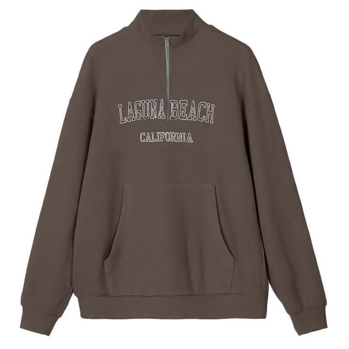 Casual Spring Women Pullover Sweatshirt Letter Graphic Embroidery Zipper Pullover Baggy