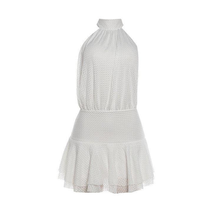 Summer Women Clothing Sexy Backless Lace up Halter Short Dress