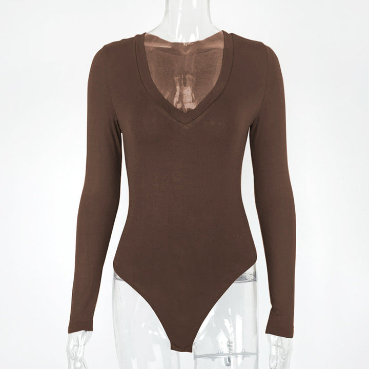 Autumn Winter Bottoming Shirt Tight Sexy Women Clothing Modal Long Sleeve V-neck Bodysuit