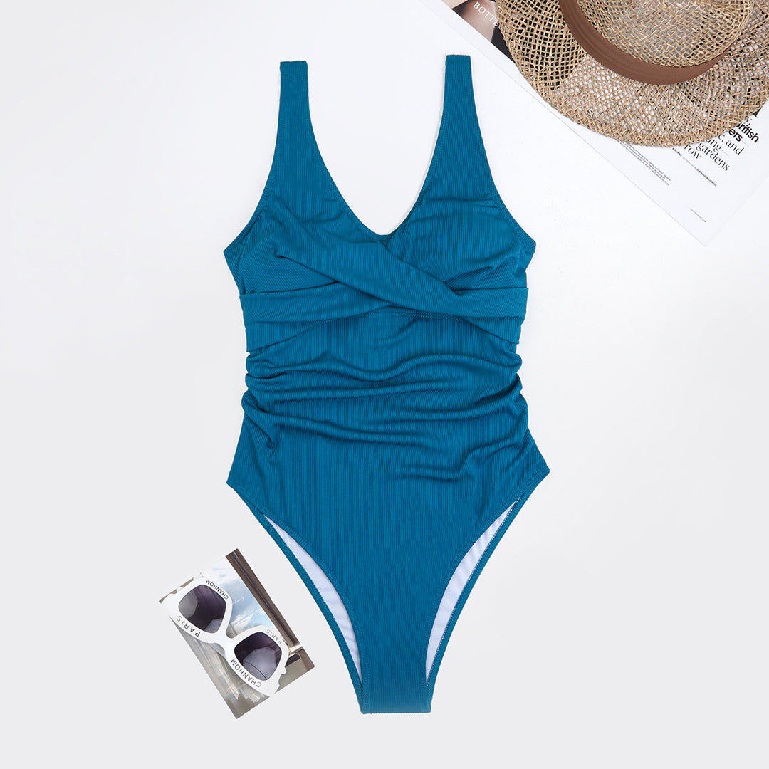 Swimsuit Women Triangle One Piece Solid Color Bikini Sports Conservative Swimsuit