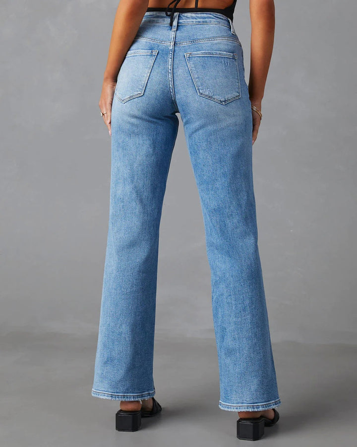 Split Jeans Women High Waist Split Straight Stretch Jeans