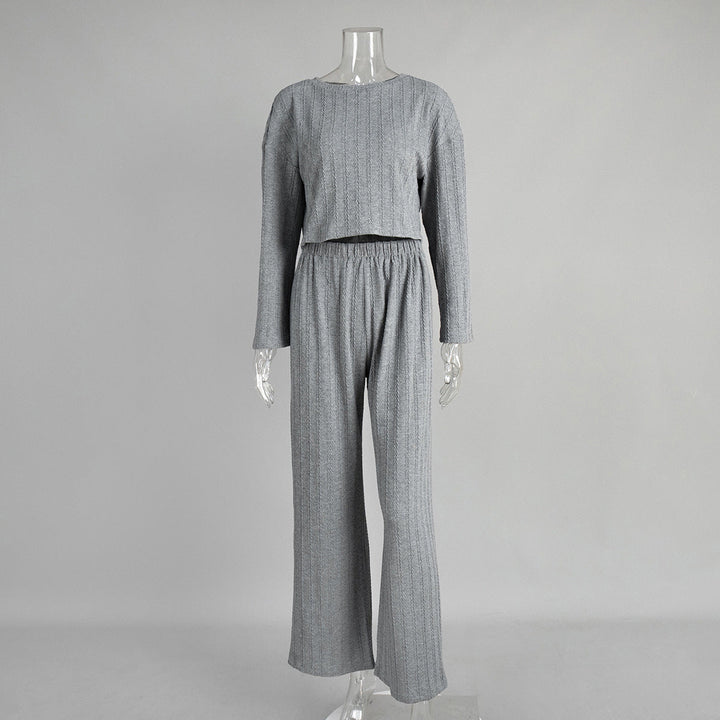 Gray Long Sleeve Trousers Pajamas Set Winter Wheat Jacquard Home Wear for Women
