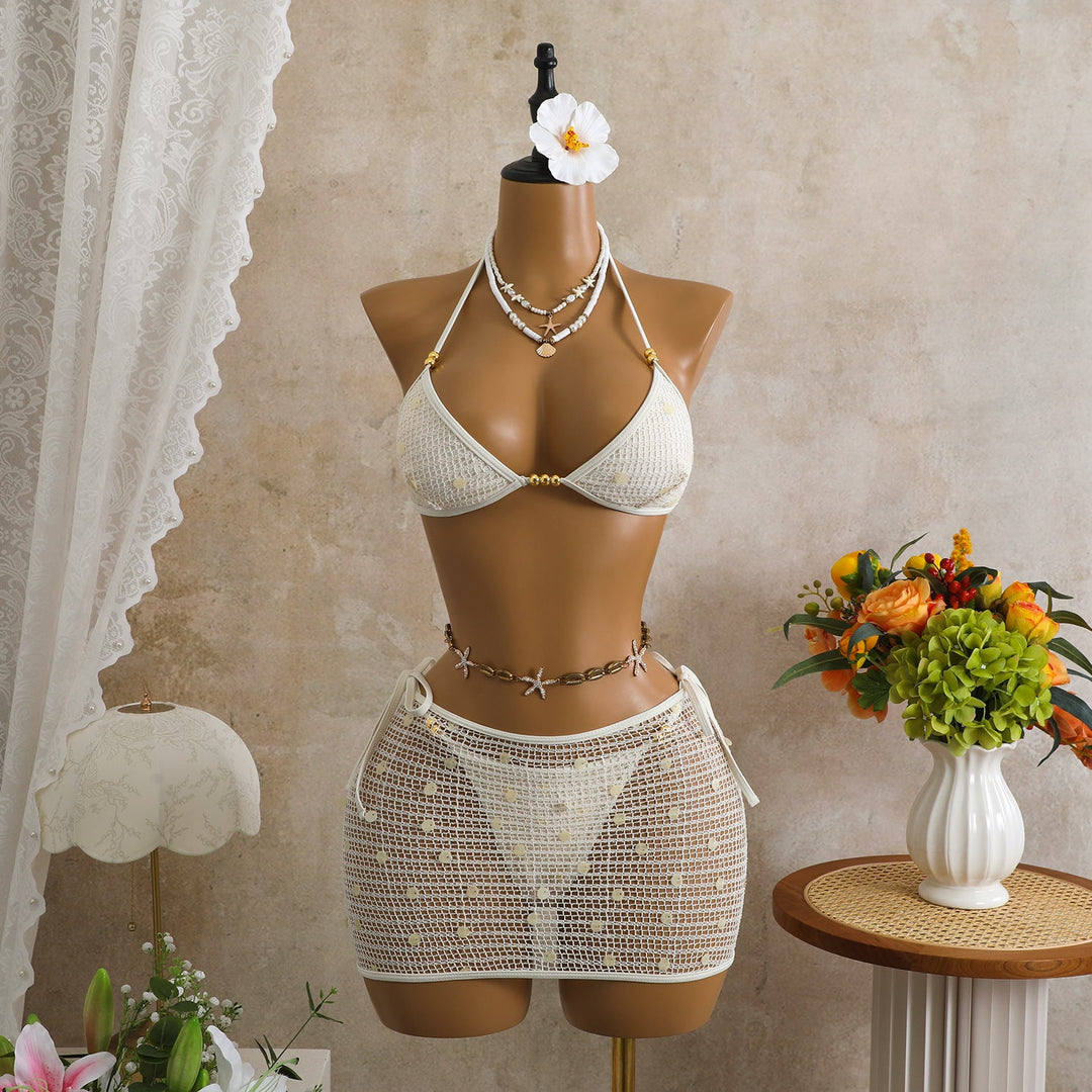 Retro Mesh Sequ Bikini Three Piece Swimsuit Swimwear Bikini