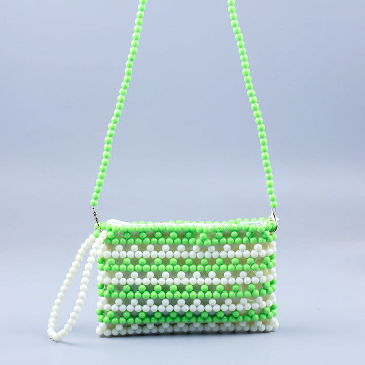 All Match Office Vitality Green Acrylic Handbag Handmade Beaded Weave Women Shoulder Messenger Bag