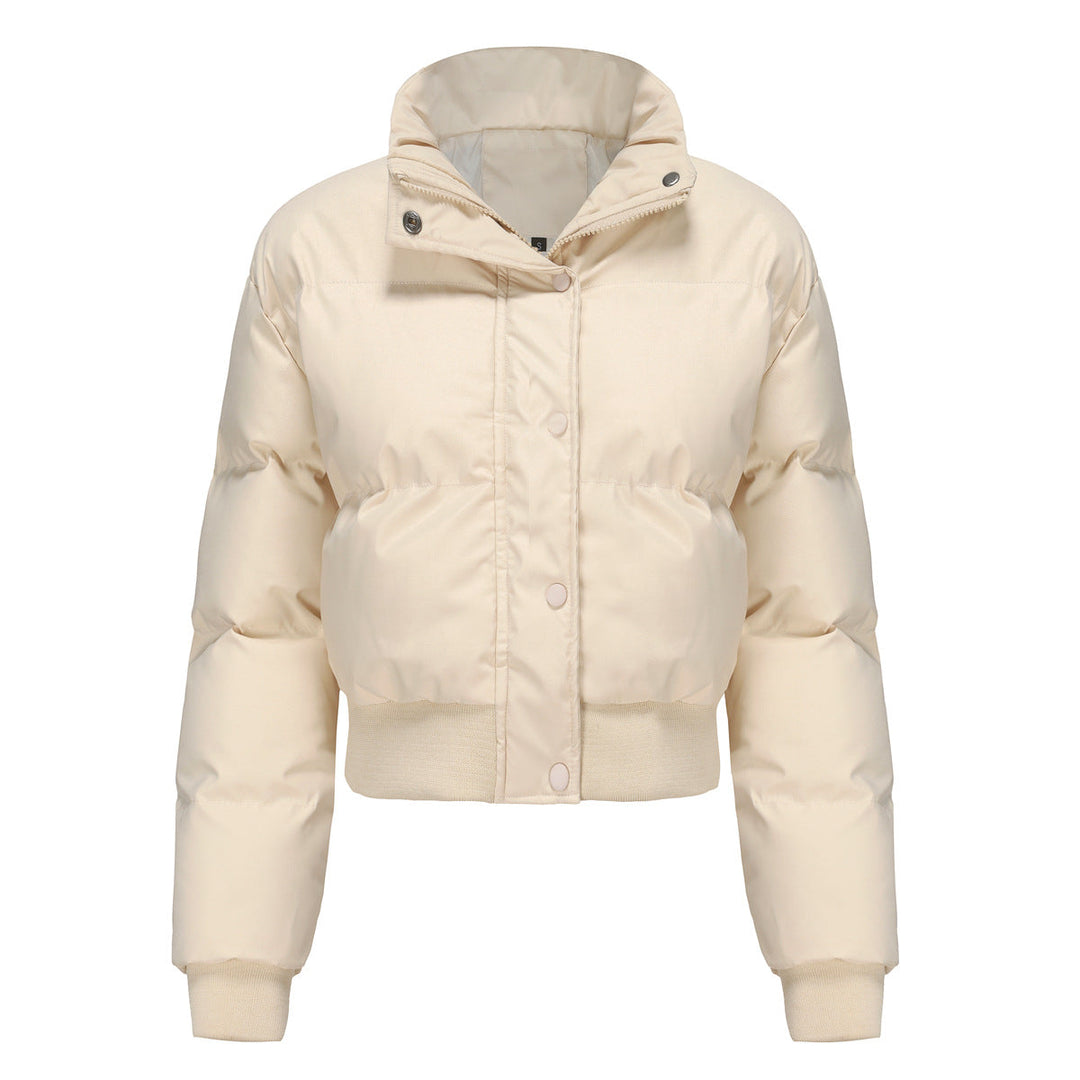 Autumn Winter Women Clothing Short Cotton Jacket Women Long Sleeved High Collar Warm Coat Loose Casual Cotton Padded Clothes Bread Coat