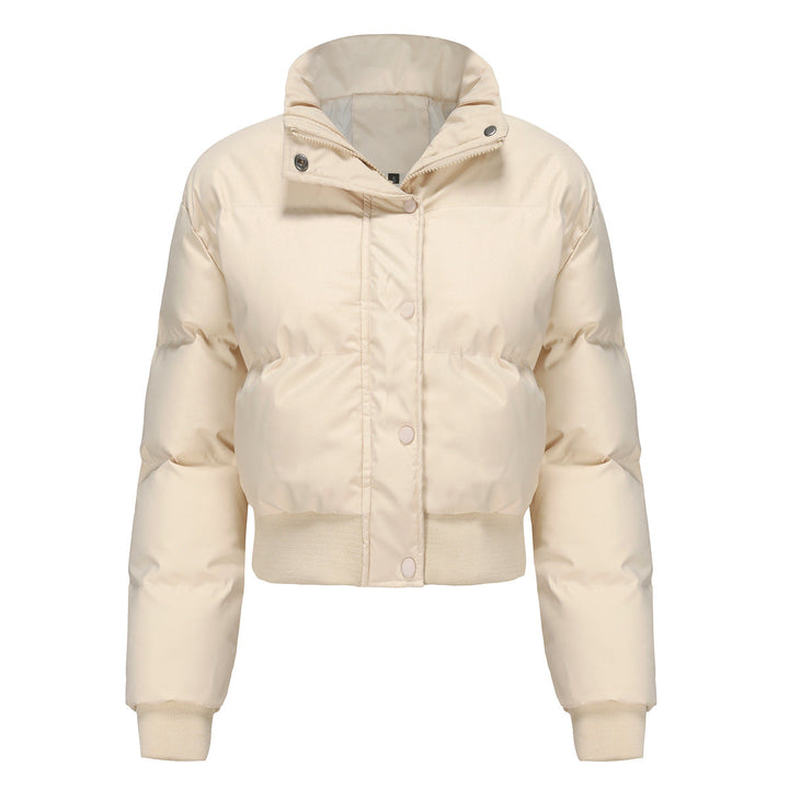 Autumn Winter Women Clothing Short Cotton Jacket Women Long Sleeved High Collar Warm Coat Loose Casual Cotton Padded Clothes Bread Coat