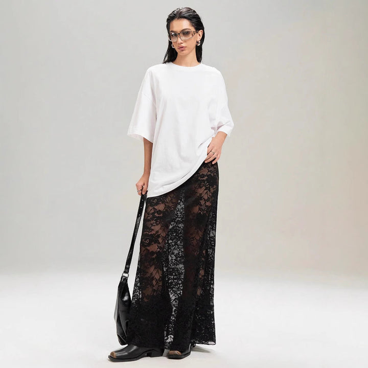 Summer Women Clothing Solid Color Slim Sheath Street High Waist Lace Skirt