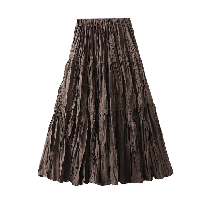 Retro Draped Dress Big Swing Mid Length Skirt Autumn Patchwork Tiered
