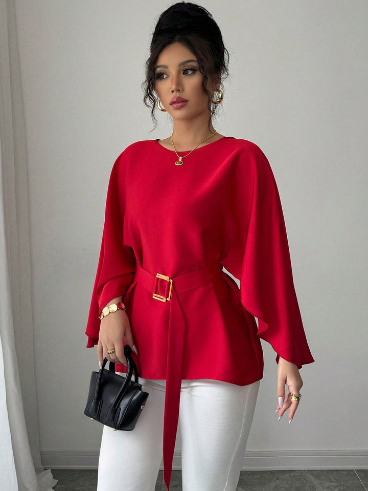 French Retro Trumpet Sleeve Round Neck Elegant Slimming Sense Design Top