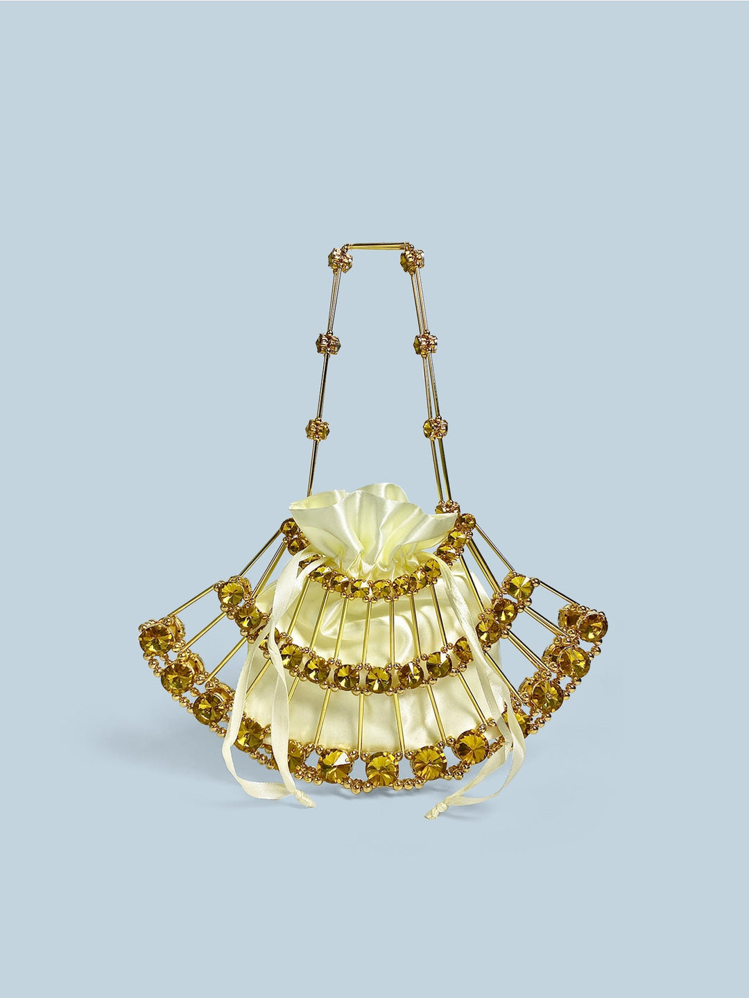Gold Diamond Decorations Metal Woven Hollowed Women Mini Hand Handle Cocktail Bag