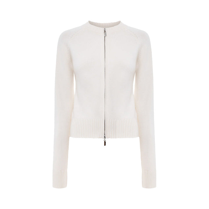 Stand up Collar Slim Fit Long Sleeved Coat Autumn Winter Double Zipper Cardigan Thermal Knitting Coat for Women