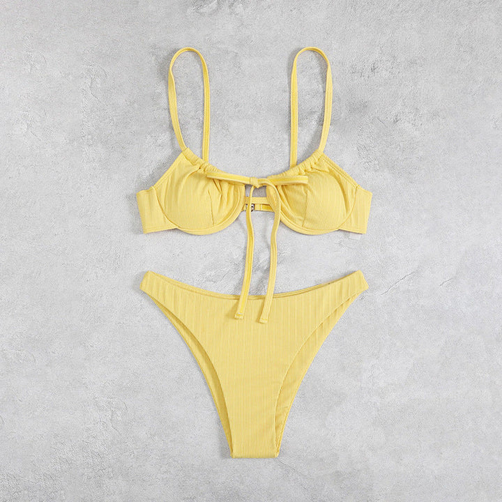 Solid Color Bikini Swimsuit Sexy Lacing Swimsuit Women Bikini
