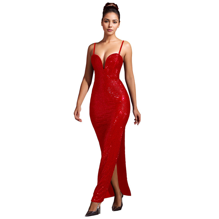 Women Wear Drilling Slim Fit Sexy Bag Arm Split Dress