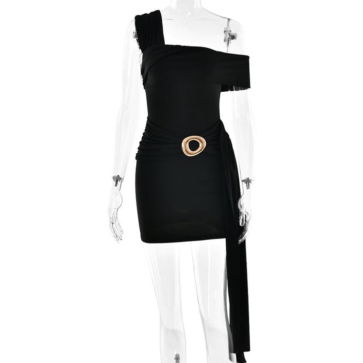 Women One Shoulder Sexy Ruffle Hip Short Dress