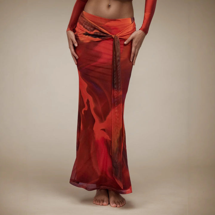 Summer Elegant Skirt Sexy Sexy Retro Printing Slim Fit Maxi Dress