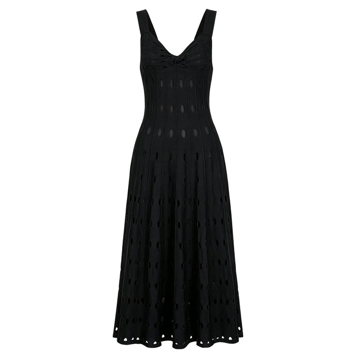 Summer Sleeveless V neck Knitted All Matching Slim Fit Figure Flattering Sleeveless Sling Mid Length Dress
