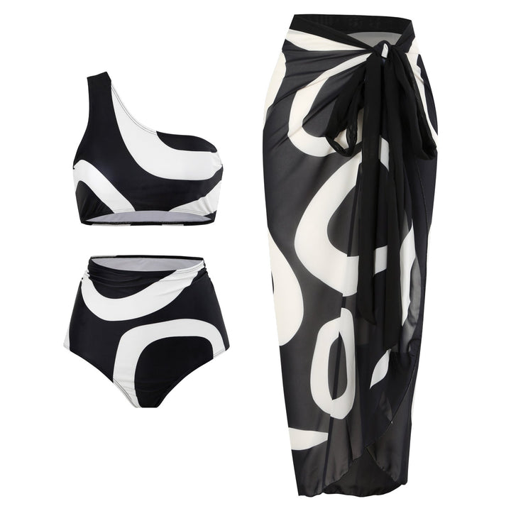 Retro Split Swimsuit Sexy One Shoulder Swimwear Chiffon Beach Skirt Set