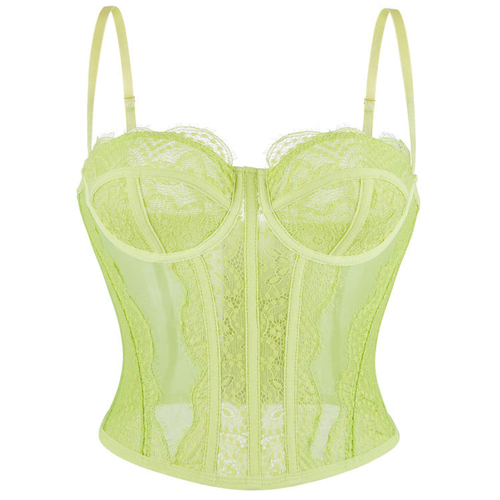 Sexy Lace Camisole Women Summer Outerwear Top Bra with Braces Breast Pad Tube Top