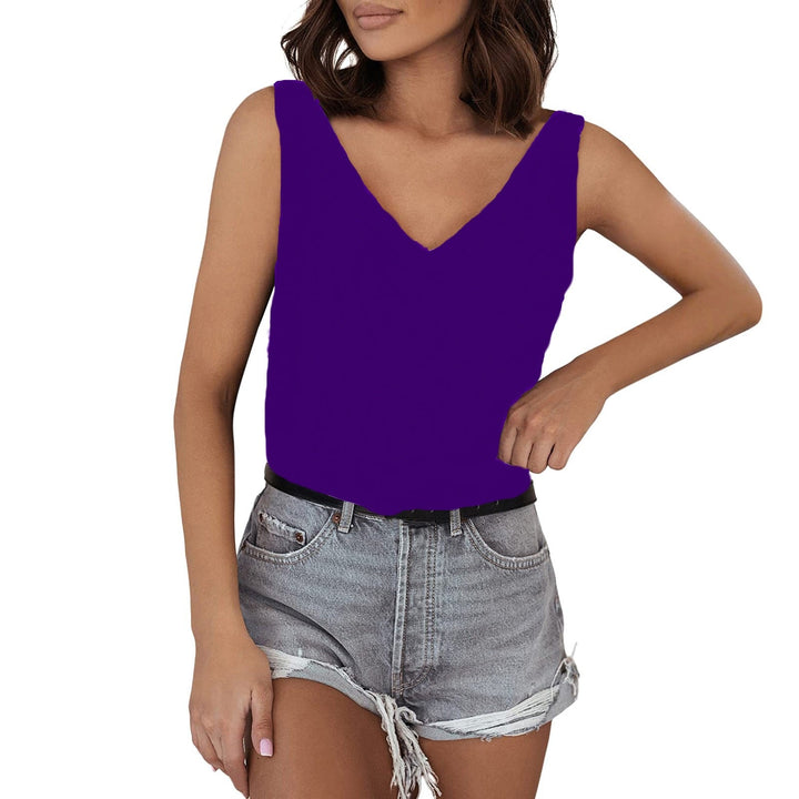 Solid Color Satin Vest V neck Casual Camisole Sleeveless Shirt Summer Basic
