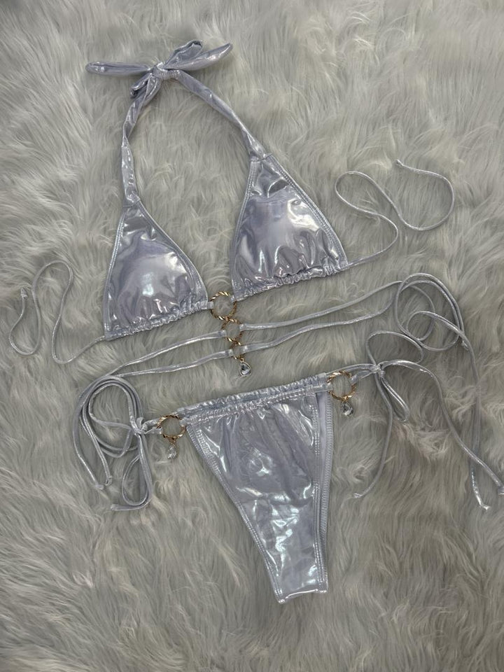 Swimwear Crystal Diamond Solid Color Bikini Women Strap Split Triangle Cup Swimsuit Swimwear