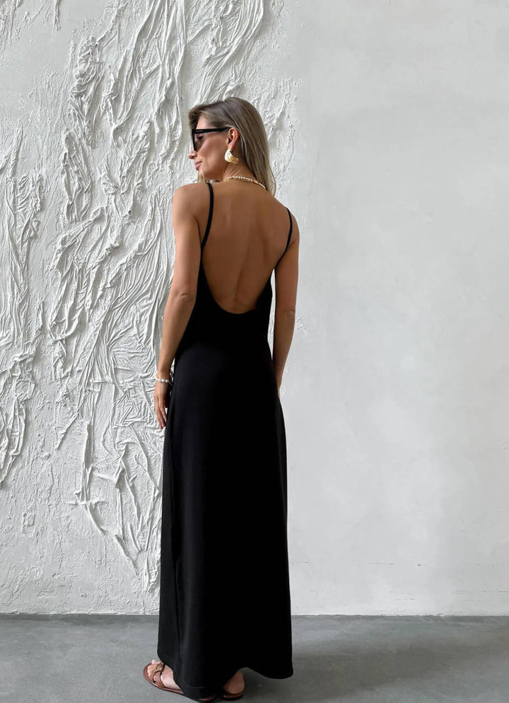 A line Knitted Dress Summer Women Clothing Solid Color Sling One Step Dress Backless Dress
