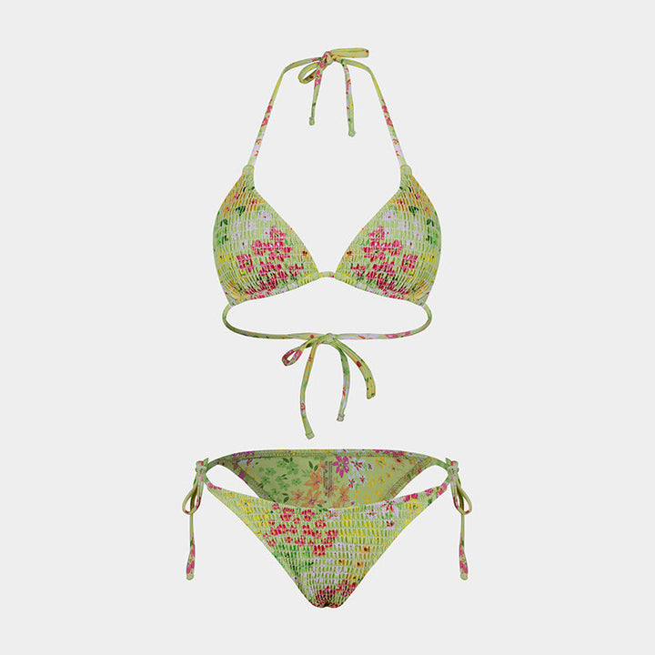 Printed Bikini Three Piece Gauze Skirt Split Sexy Vacation Bikini Swimsuit