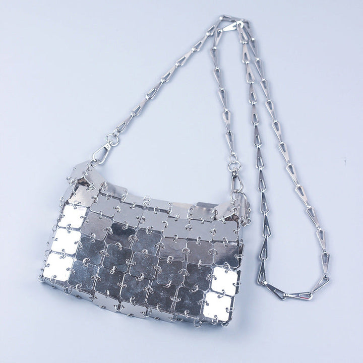 Hand Woven Gold Silver Color Square Sequ Large Future Sense Trendy Crossbody Chain Bag