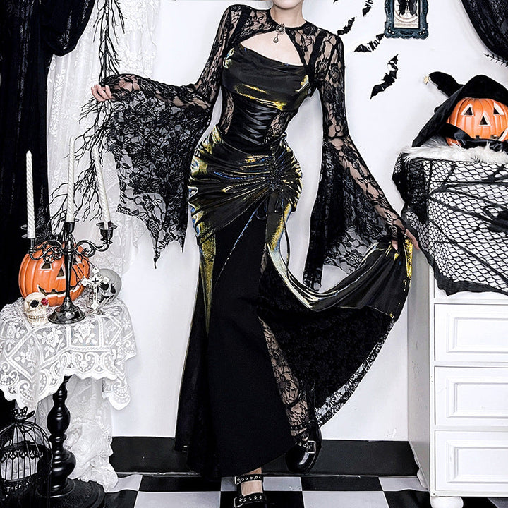 Autumn Elegant Lace Batwing Sleeve Irregular Asymmetric Overhaul Waistcoat Top Women