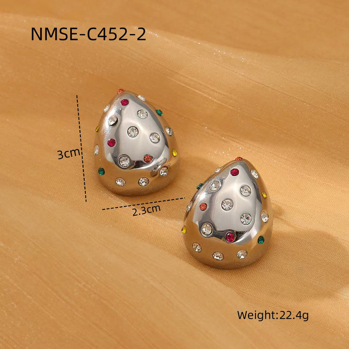 18K Gold Chubby Water Drop Stainless Steel Earrings Women Fashionable Diamond-Embedded Titanium Steel Ear Studs Earrings
