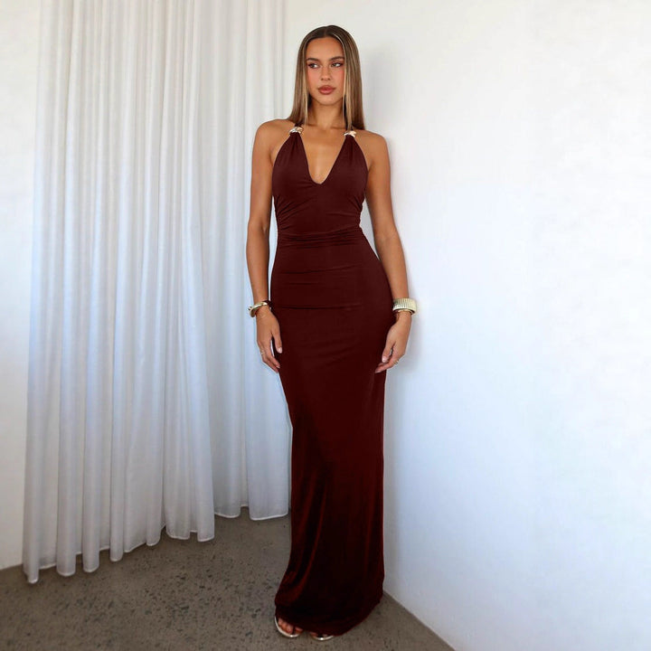 Women Clothing Summer Sexy V neck Slim Fit Tied Backless Sleeveless Dress