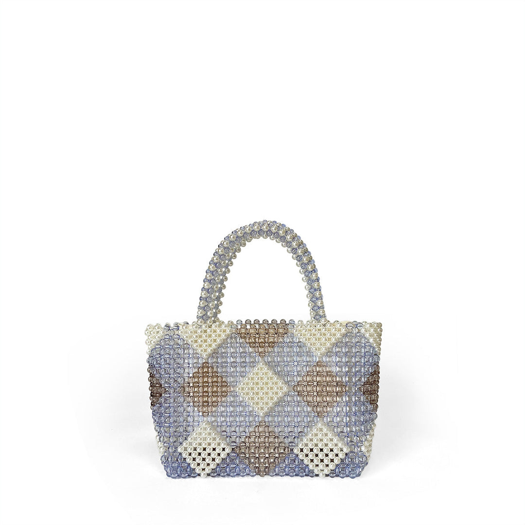 Diamond Patterns Handmade Women Woven Bag Hand Carrying Vegetable Basket Bag Large Capacity Beaded Bag