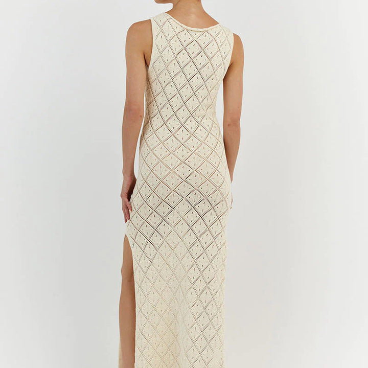 Women Clothing Sexy See through Crocheted Hollow Out Cutout Knitted Long Dress