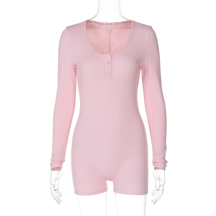 Autumn Rib Solid Color U Collar Breasted Tight Sports Yoga Jumpsuit