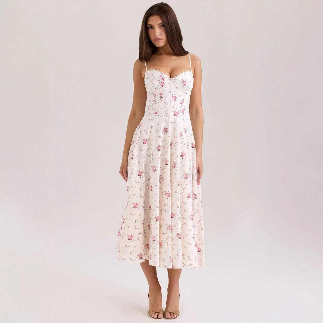 Elegant Gentle Slim Floral Strap Fairy Dress Women