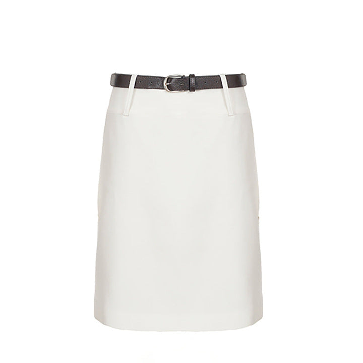 Elegant Office Solid Color High Waist A line Skirt Urban Minimalist All Match Lightly Mature Skirt with Belt