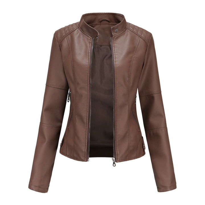 Women Jacket Women Slim Jacket Thin Spring Autumn Coat Women Motorcycle Clothing Stand Collar Faux Leather