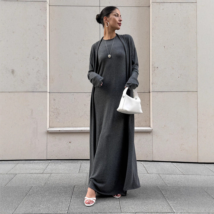 Women Knitted Long Sleeve Cardigan Sling Dress Set Autumn Soft Blouse