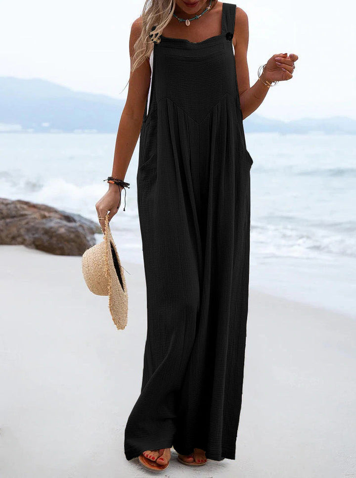 Women Clothing Summer Jumpsuit Ethnic Solid Color Wide Leg Jumpsuit