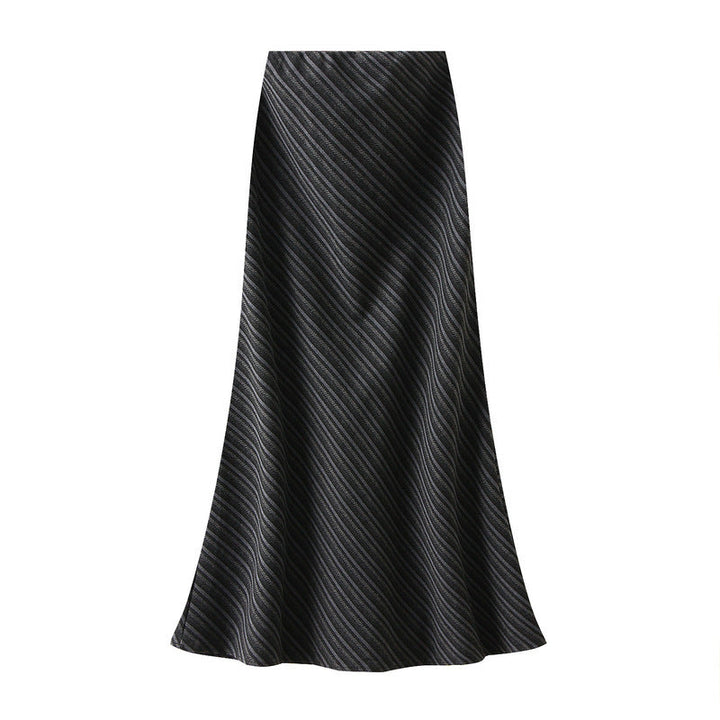 High Waist Slimming Skirt Women Fall Loose Diagonal Striped A line Sheath Skirt