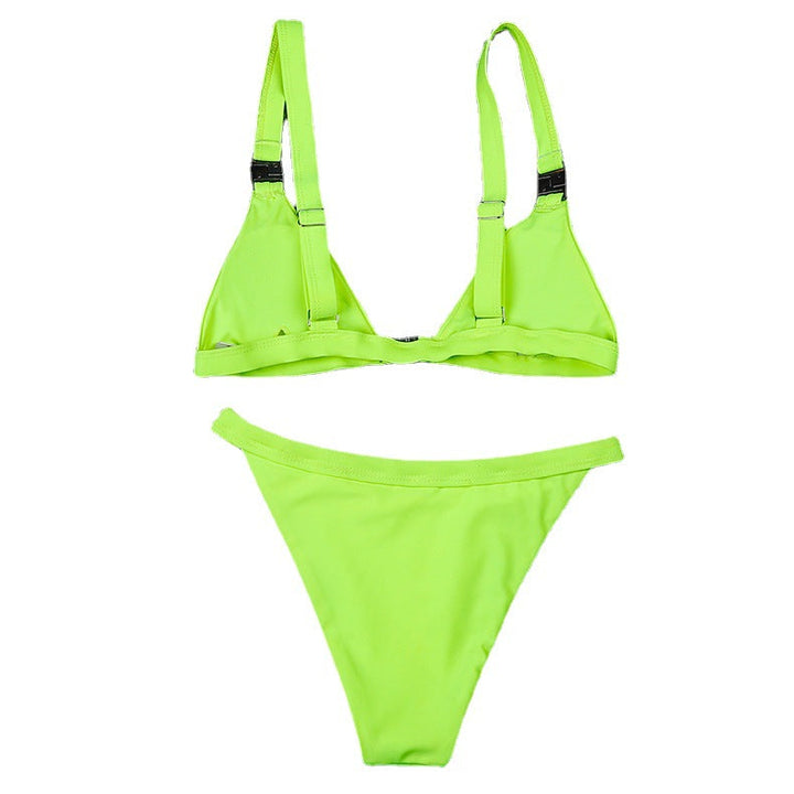 New Fashion Sexy Snap-on Lace-up Women Swimsuit Solid Color Split Bikini