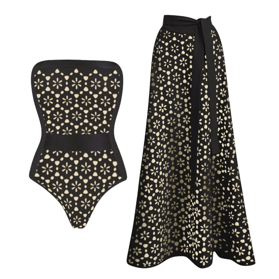 Swimsuit Strapless Black Laser Hollow Out Cutout High Grade Swimsuit Women Long Skirt