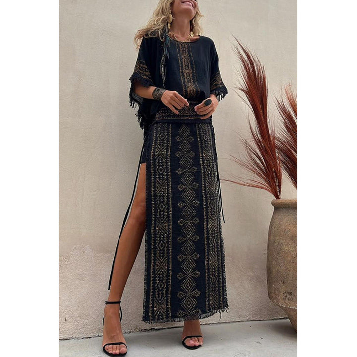 Spring Summer Tassel Batwing Sleeve Two Piece Set Loose Casual Print Women Set